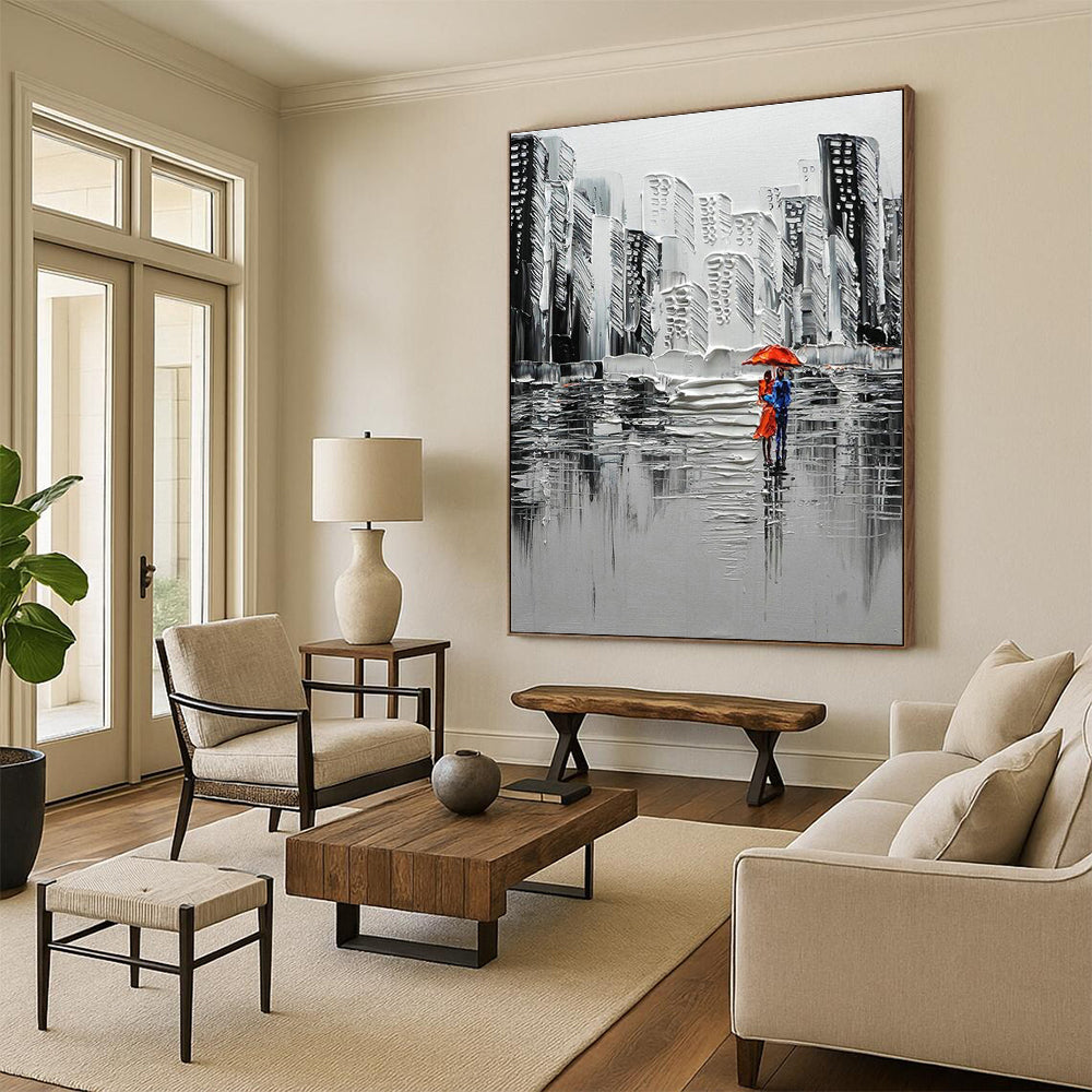 Textured Urban Rain Scene Art for City Café & Modern Living Room DLZ2300