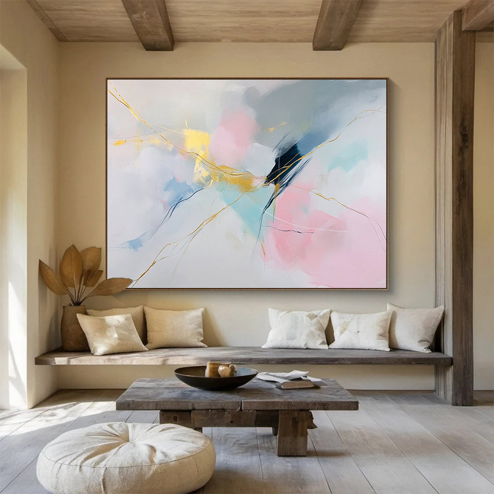 Pastel Abstract with Gold Lines Art for Feminine Boutique & Luxury Spa Lounge SC282