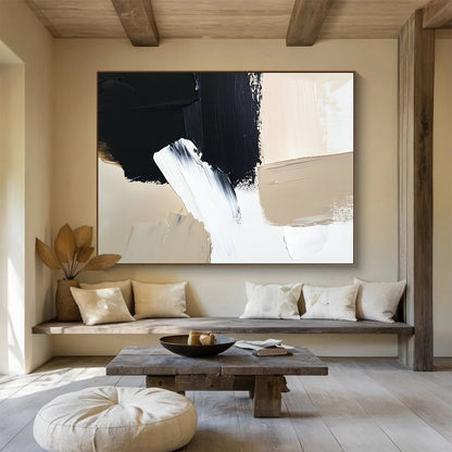 Black - White - Beige Abstract Art for Modern Café & Contemporary Home SC012