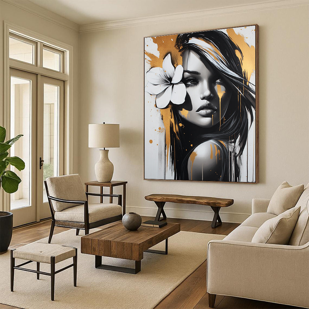 Monochrome Woman with Gold Accents for Luxury Beauty Salon & Contemporary Art Lounge STSC904