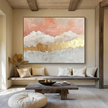 Pink - Gold Abstract Clouds Art for Bridal Suite & Chic Retail Store SC236