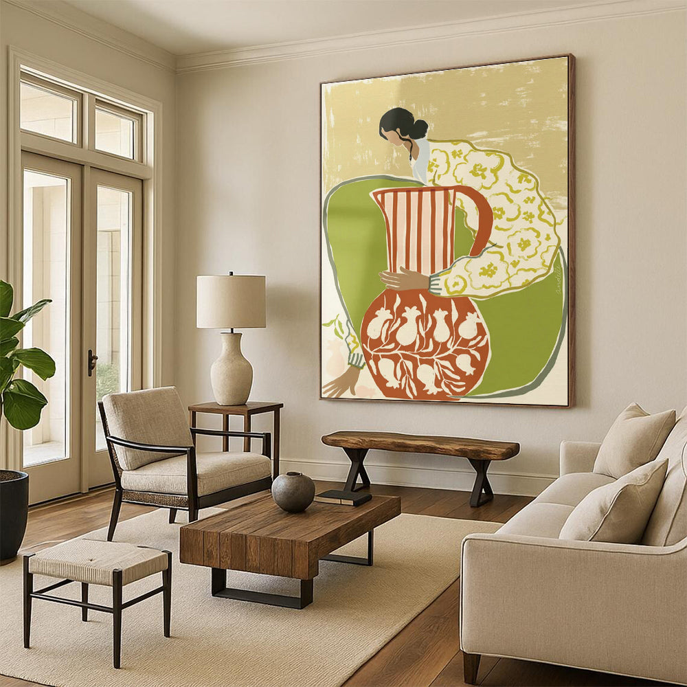 Woman with Pitcher Art for Boho Kitchen & Home Dining Room DLZ1152