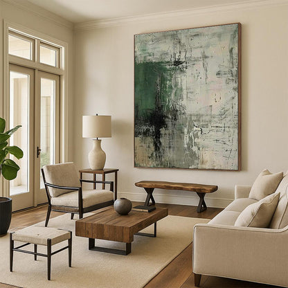 Green - Gray Textured Abstract Art for Bohemian - Style Garden Room & Community Art Hub DLZ1746