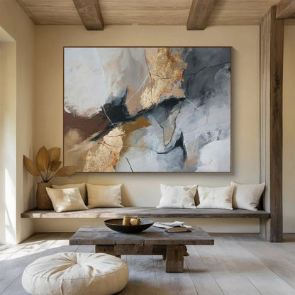 Gray - Gold Abstract Art for Contemporary Art Gallery Spaces DLZ2516