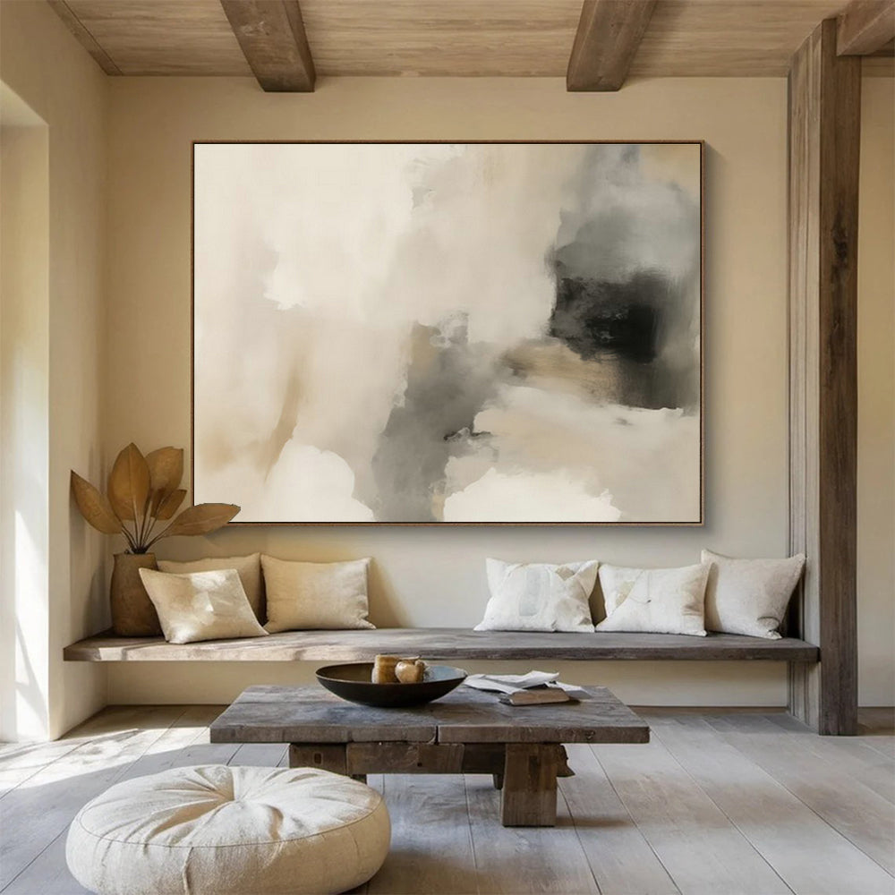 Soft Beige - Gray Abstract Art for Minimalist Bedroom Accents DLZ2623