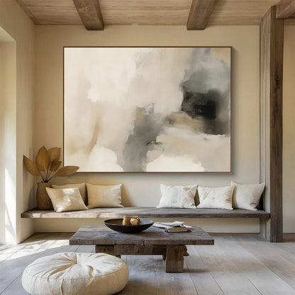 Soft Beige - Gray Abstract Art for Minimalist Bedroom Accents DLZ2623