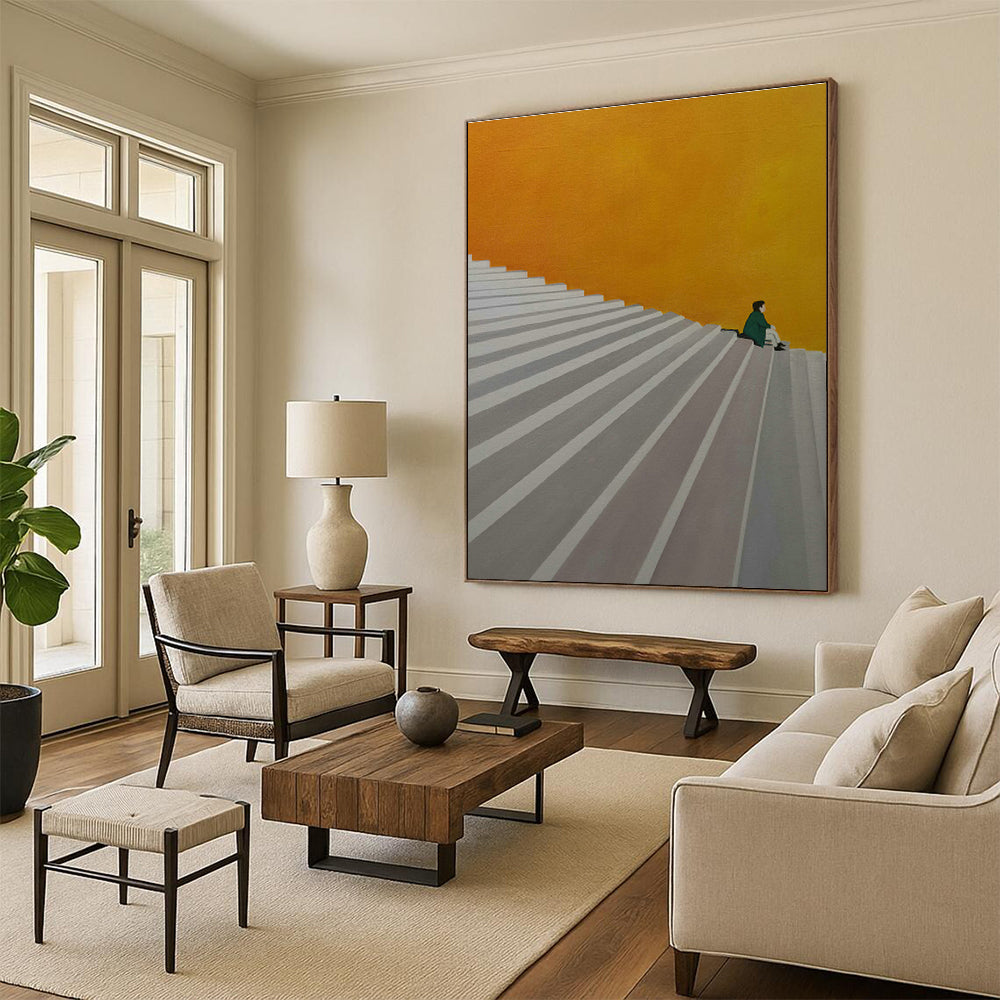 Figure on Stairs Art for Thoughtful Reading Nook & Modern Entryway DLZ0867
