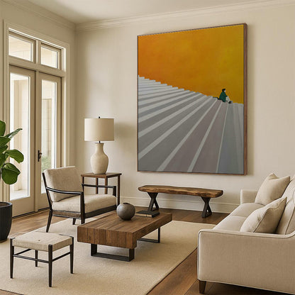 Figure on Stairs Art for Thoughtful Reading Nook & Modern Entryway DLZ0867