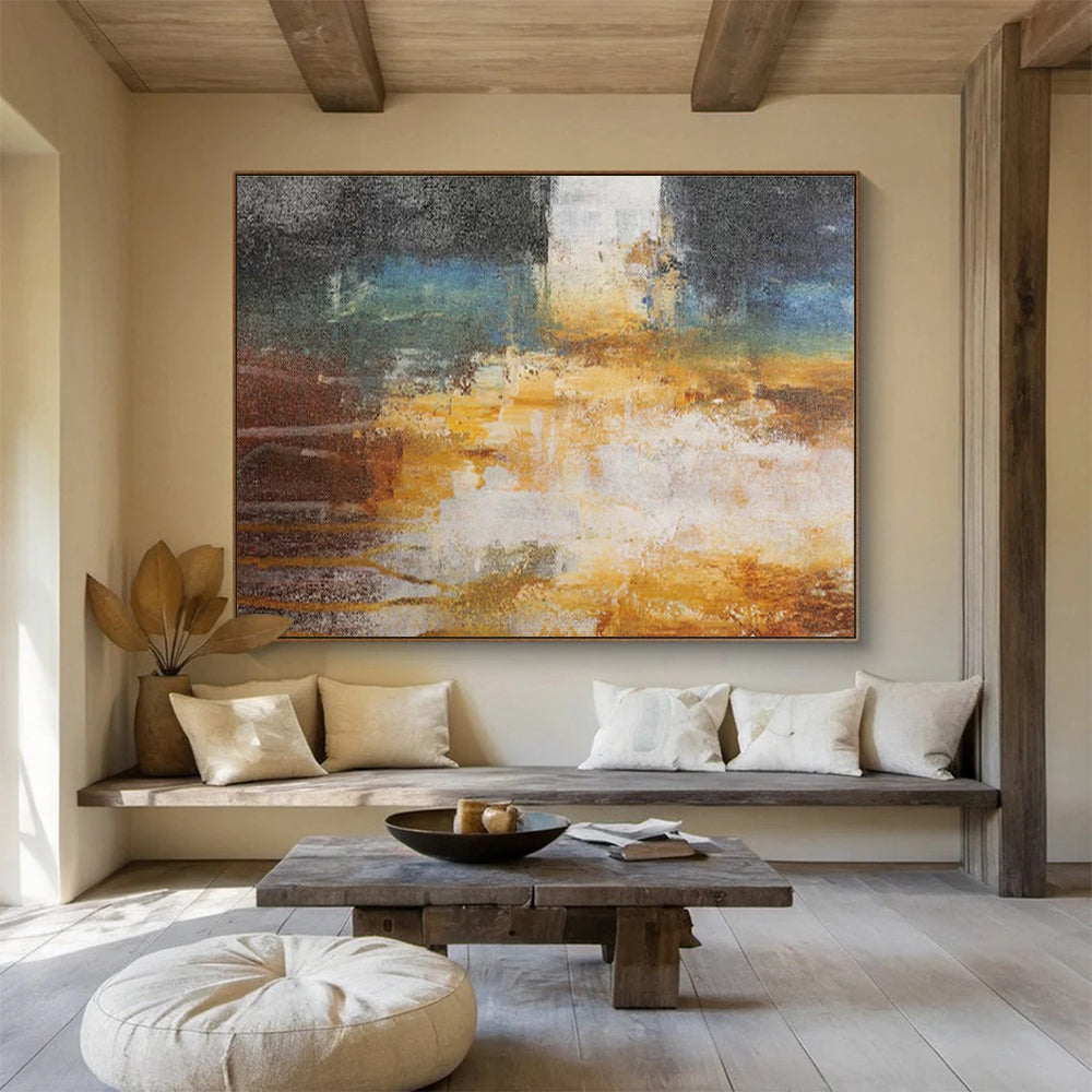 Cheerful Yellow and Blue Abstract Art for a Cheerful Bedroom DLZ2396