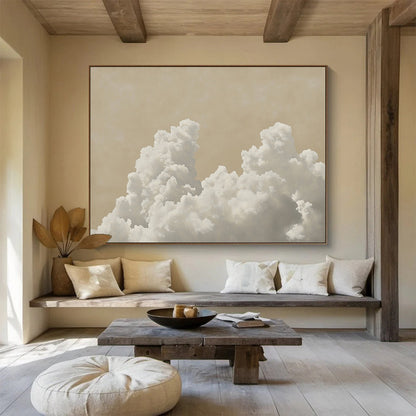 Fluffy Clouds on Beige Art for Serene Nursery & Wellness Space SC454