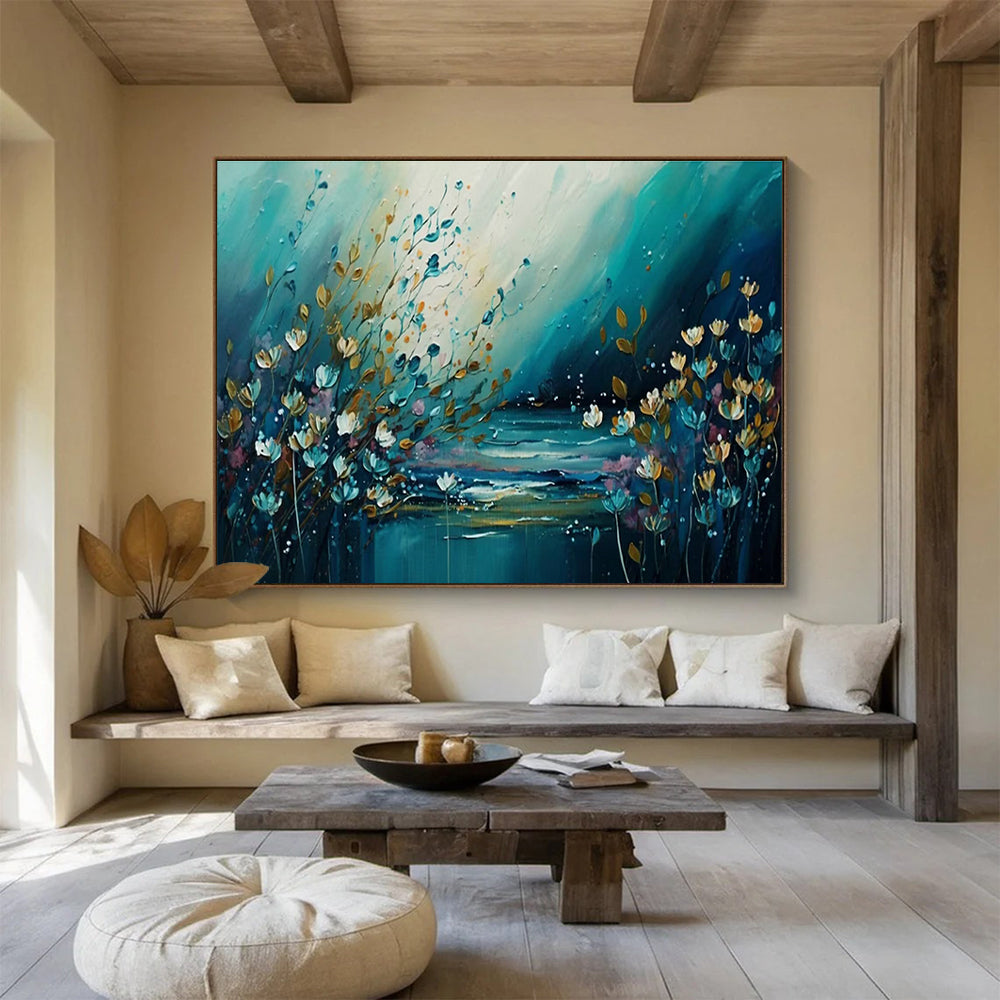 Blue - Toned Floral & Lake Art for Bohemian - Style Cottage Living Rooms DLZ3263