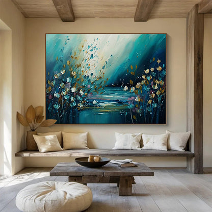 Blue - Toned Floral & Lake Art for Bohemian - Style Cottage Living Rooms DLZ3263