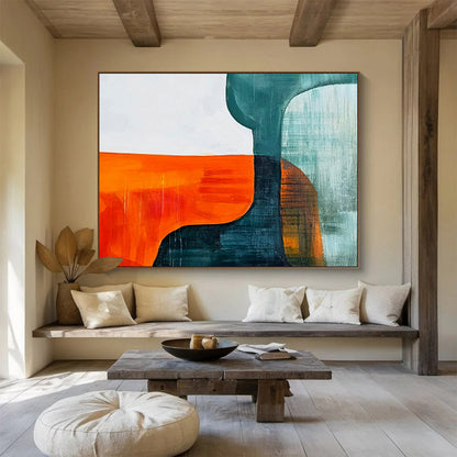 Orange - Blue Geometric Abstract Art for Modern Café Wall Decor DLZ2649