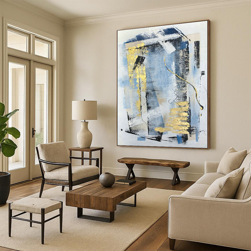 Blue - Gold Abstract Art for Living Room & Office DLZ0489