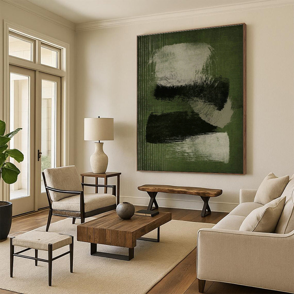 Minimalist Green Abstract Art for Japandi Living Room & Creative Studio DLZ1380
