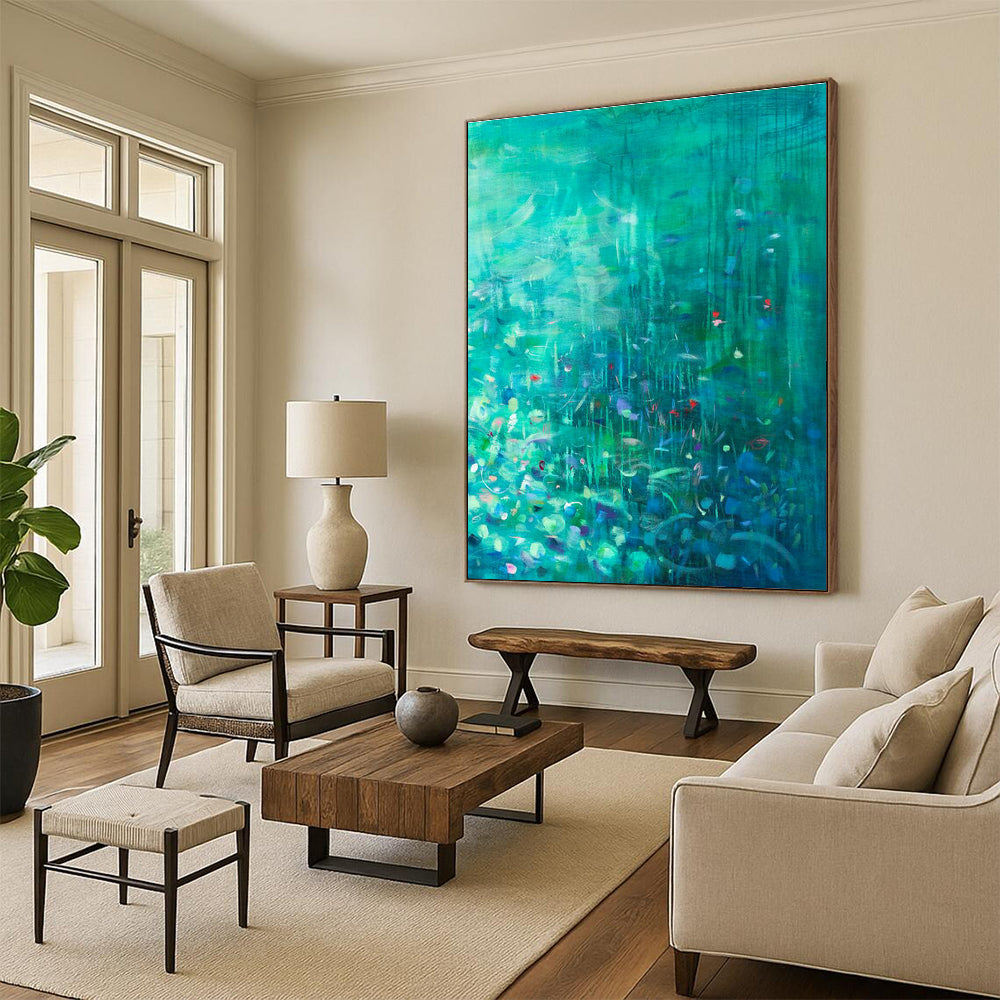 Green - Blue Floral Art for Eco - Friendly Hotel Guest Rooms DLZ0159