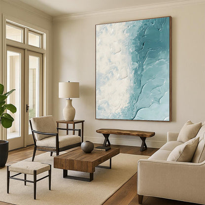 White - Blue Textured Abstract Art for Beachfront Café & Yoga Studio DLZ1257