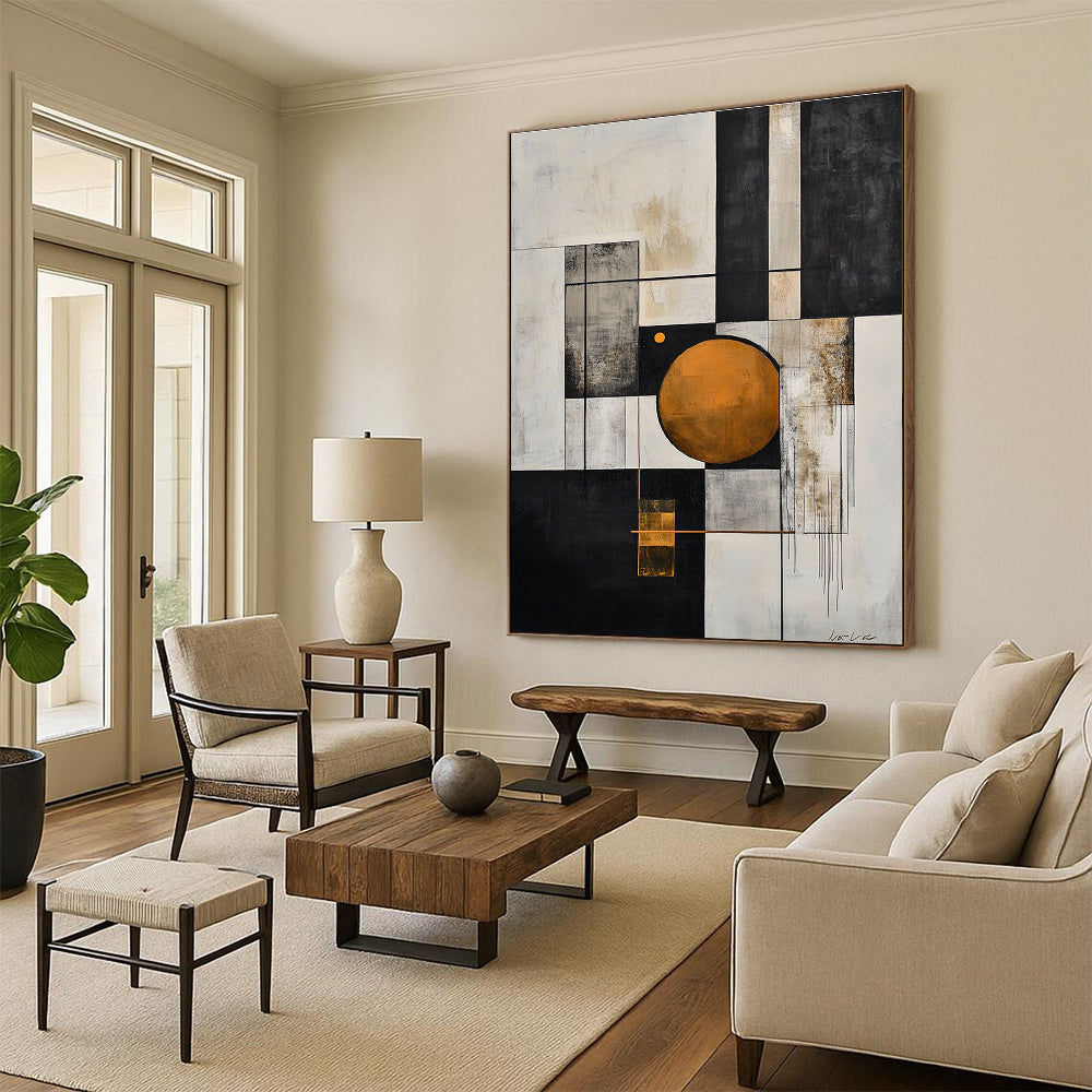Geometric Abstract with Orange Circle for Modern Office Reception & Art - Centric Living Room STSC207