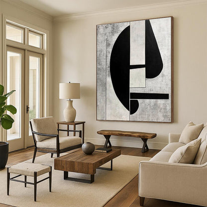 Geometric Black and White Abstract for Contemporary Office Lobby & Modern Art Gallery Corridor STSC465