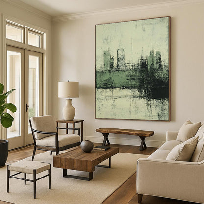 Grey and Green Cityscape for Industrial - Chic Loft & Thought - Provoking Art Studio STSC339