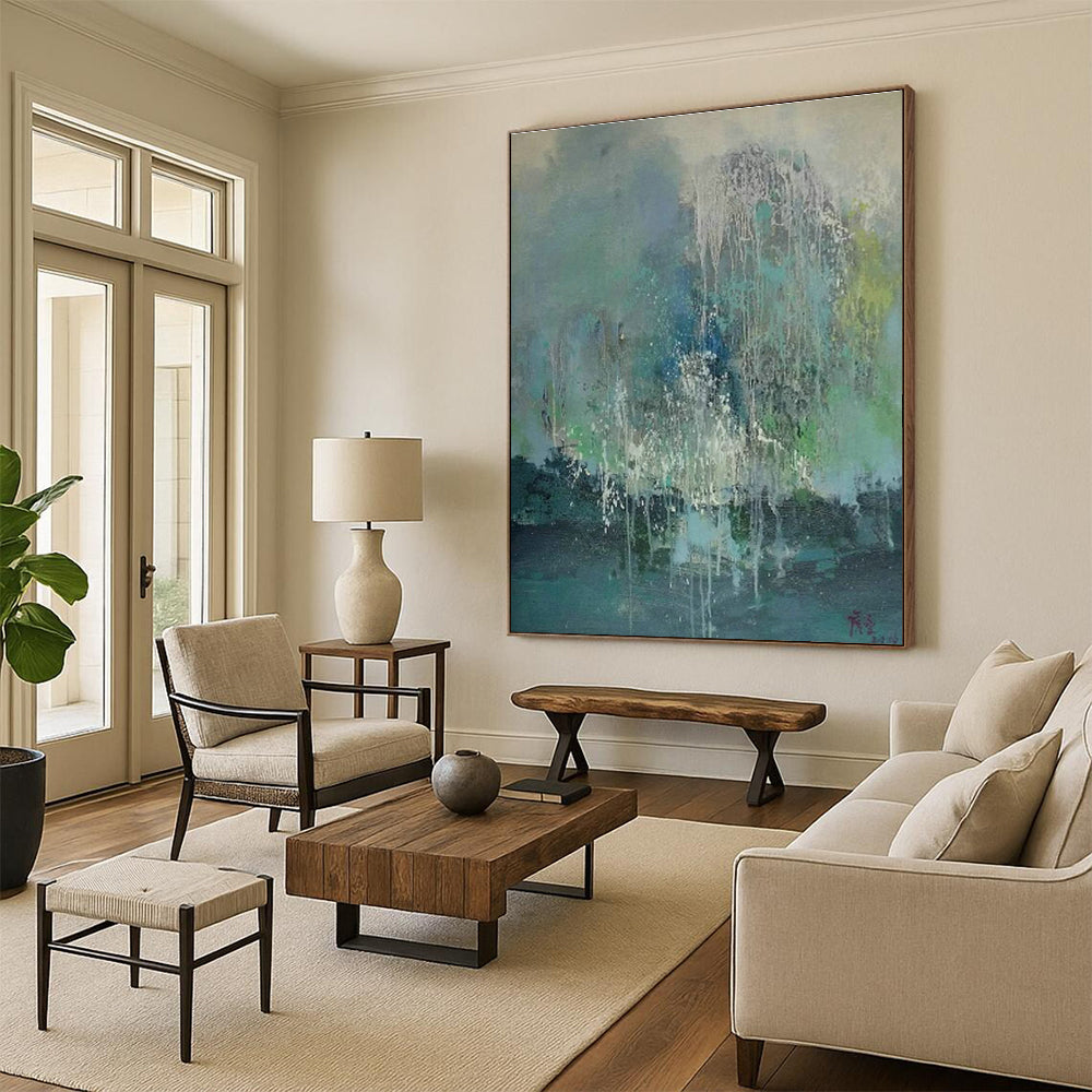Blue - Green Waterfall - Inspired Abstract Art for Bedroom & Spa Resort DLZ1206
