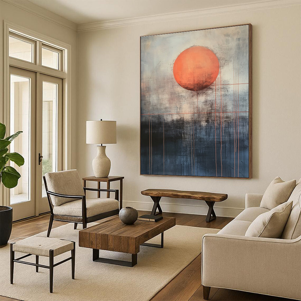 Orange Sun with Red Lines for Abstract Art Gallery & Contemporary Living Room STSC1138