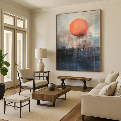 Orange Sun with Red Lines for Abstract Art Gallery & Contemporary Living Room STSC1138