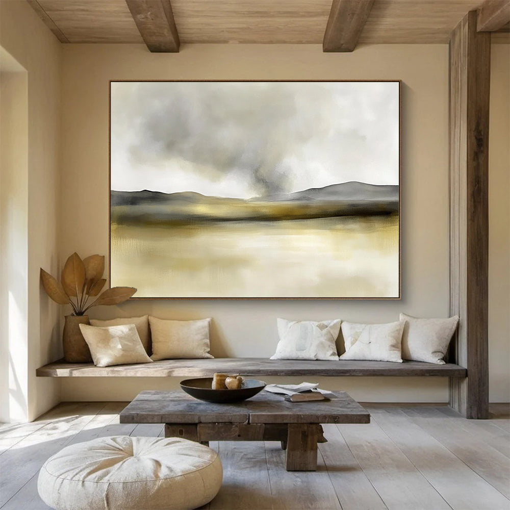 Gold Tonal Lake Art for Luxury Villa & Elegant Bedroom SC075