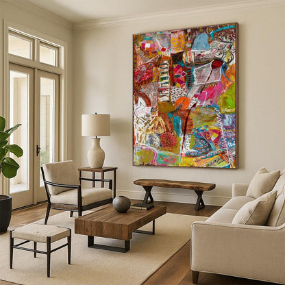 Colorful Abstract Collage Art for Creative Collective Space & Vibrant Home Living Room DLZ1985