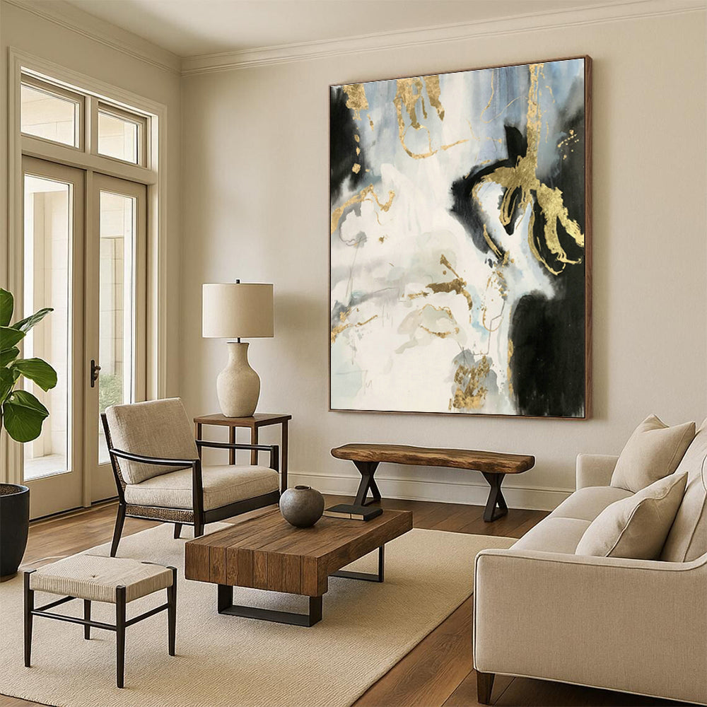 Ink - Gold Foil Abstract Art for Living Room & Foyer DLZ0553