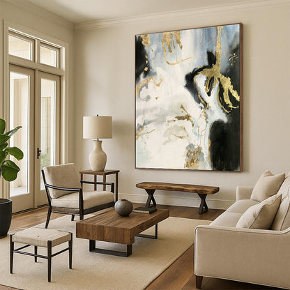 Ink - Gold Foil Abstract Art for Living Room & Foyer DLZ0553