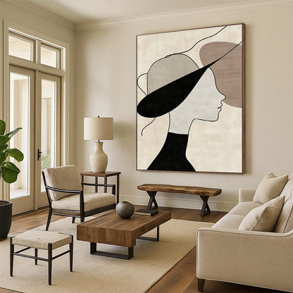 Woman with Stylish Hat Art for Mid - Century Modern Home & Art - Inspired Hair Salon STSC1335