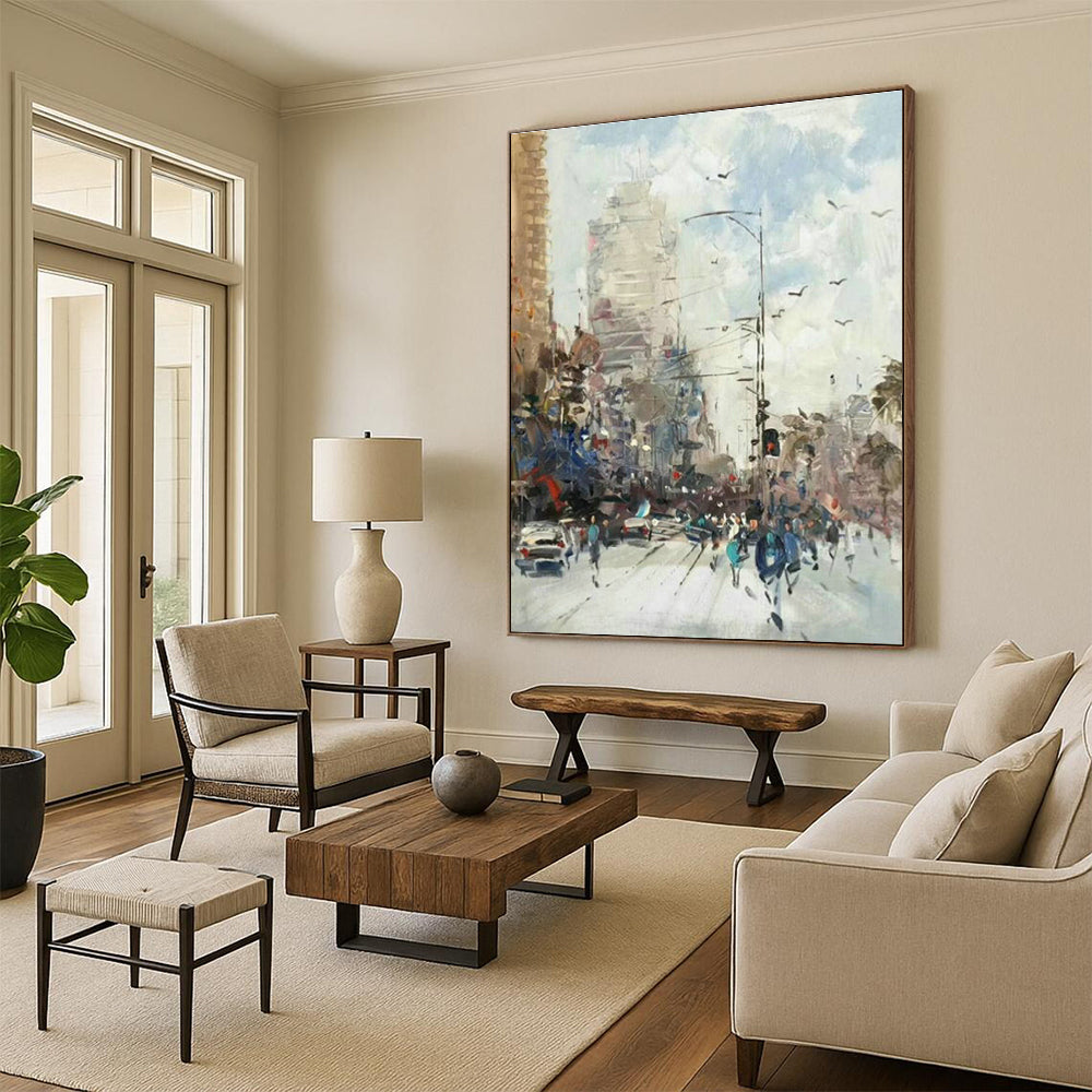 City Street Scene Oil Painting for Living Room & Office DLZ0345
