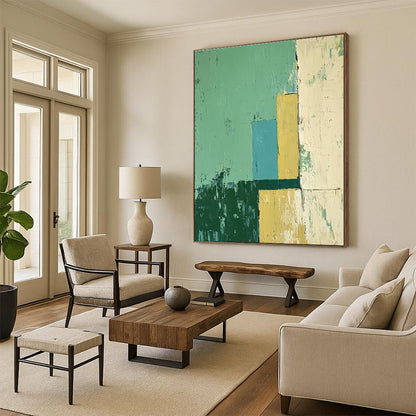 Geometric Green and Blue Abstract Art for Modern Office Breakroom & Interior Design Studio STSC144