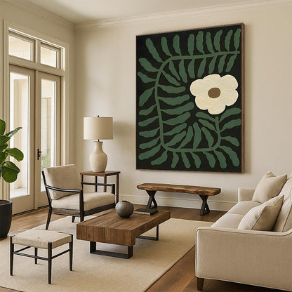 Black - Based Green Flower Abstract Art for Bohemian Home & Garden - Themed Restaurant DLZ1122