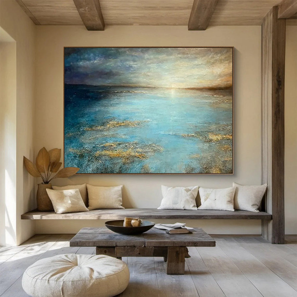 Bright Sea View Oil Painting for Coastal Home Master Bedroom Walls DLZ3155