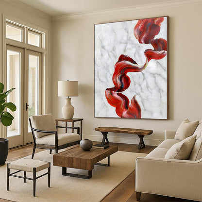 Red Ribbon Abstract Art for Living Room & Bedroom DLZ0485