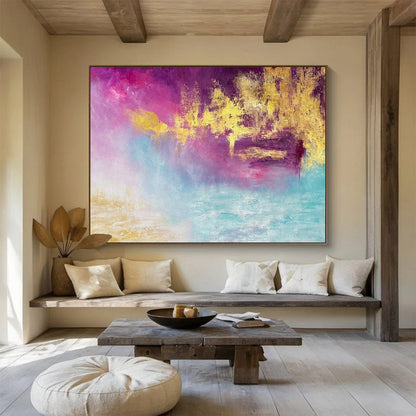 Romantic Pink, Purple, and Gold Abstract Art for a Romantic Lounge DLZ2399
