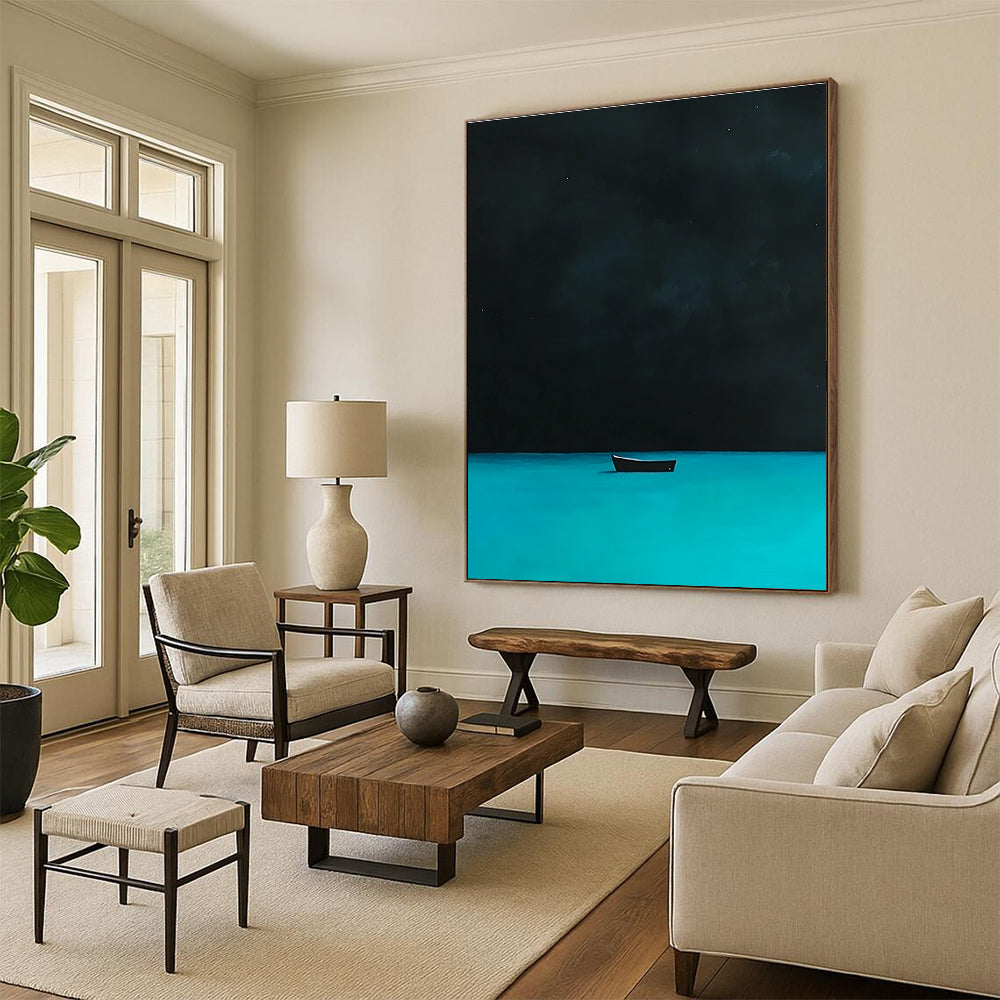 Boat on Dark Water for Serene Bedroom & Contemplative Library STSC1198