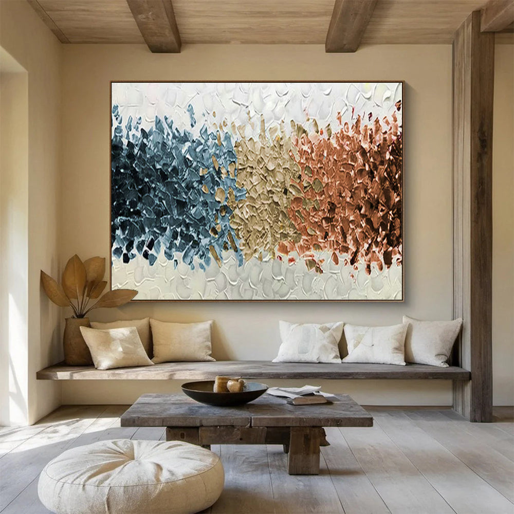 Textured Tri - Color Abstract Art for Minimalist Scandinavian Bedrooms DLZ3075