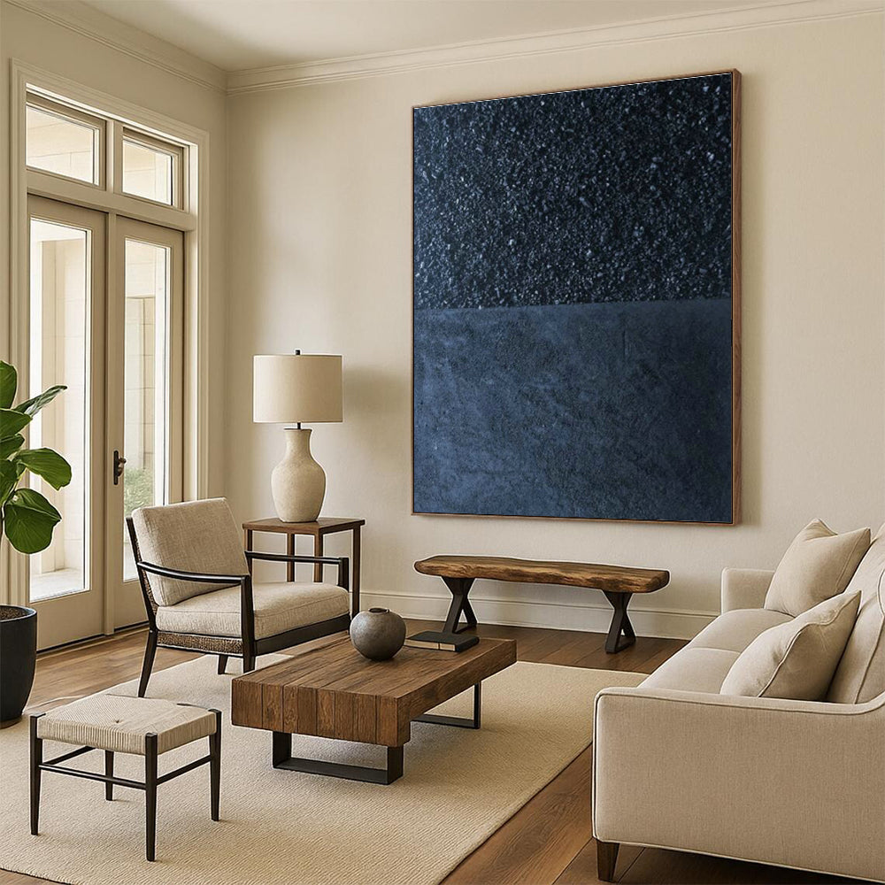 Black - Blue Textured Abstract Art for Industrial Loft & Art Studio DLZ1254