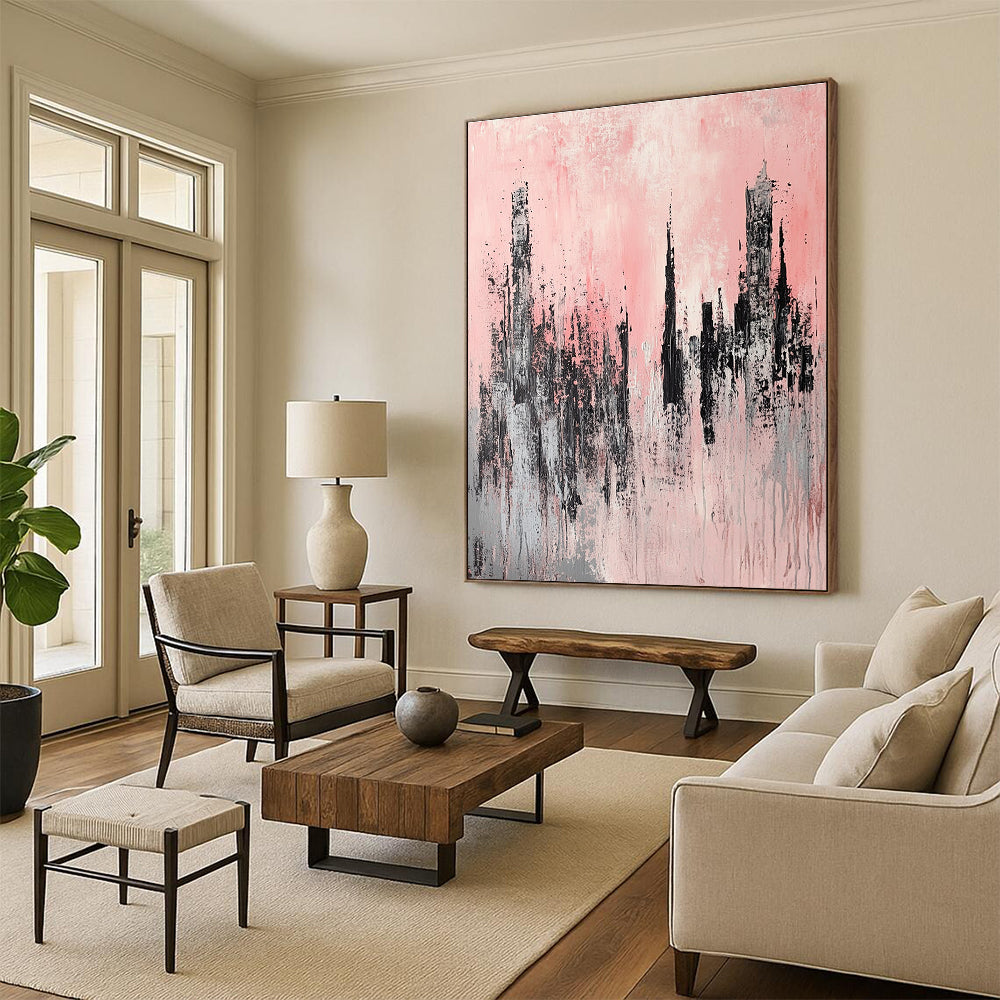Pink and Grey Cityscape 1 for Chic Urban Apartment & Feminine - Themed Café STSC331