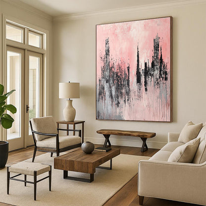Pink and Grey Cityscape 1 for Chic Urban Apartment & Feminine - Themed Café STSC331