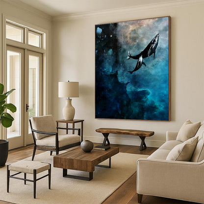 Whales in Deep Sea Dreamscape Art for Nautical - Themed Bedroom & Ocean - Loving Lounge DLZ0940