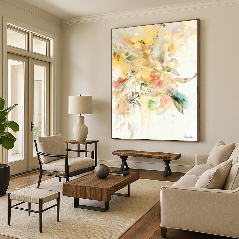 Yellow Floral Watercolor Art for Summer - Themed Restaurant & Home Sunroom DLZ1094