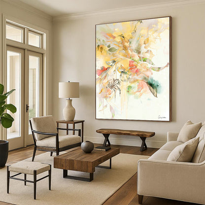 Yellow Floral Watercolor Art for Summer - Themed Restaurant & Home Sunroom DLZ1094