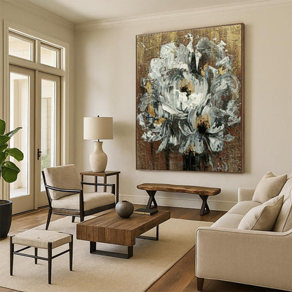 White Flowers with Gold Art for Luxury Home Bedroom & Art - Loving Spa DLZ2107