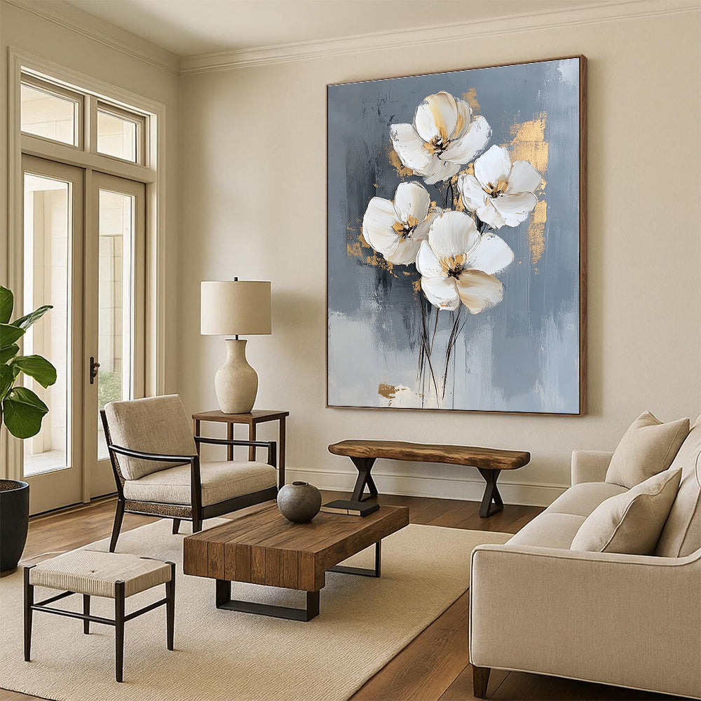 Gray Background White Flowers for Modern Living Room & Sophisticated Office STSC511