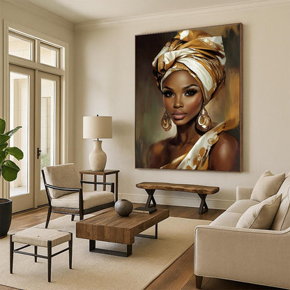 Woman in Golden Headwrap for African - Inspired Boutique & Cultural Art Gallery STSC892