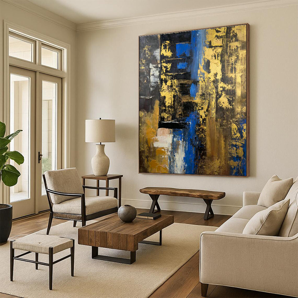 Gold and Blue Abstract Art for Luxury Penthouse & Upscale Lounge DLZ0739